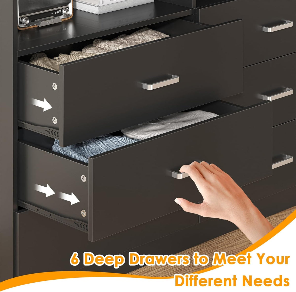 Bigbiglife Wood Dresser for Bedroom. 6 Drawer Double Dresser. Modern Chest of Drawers with Deep Drawers. Large Storage Organizer for Living Room. Closet