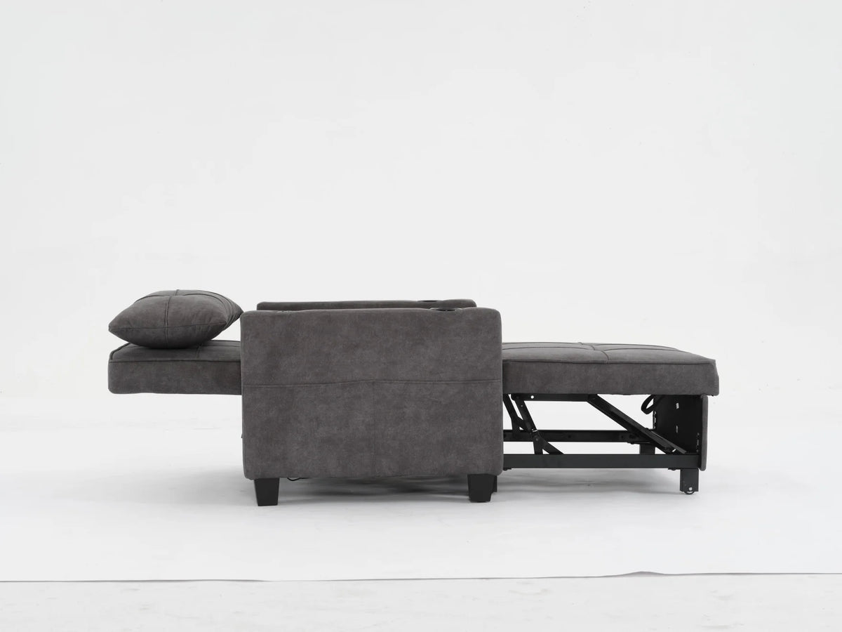 Convertible Futon Sofa Bed. 3 - in - 1 Multi - Functional Sleeper Chair Bed with USB Ports. Adjustable Backrest Recliner. for Living Room Bedroom Small Space. Tech Cloth. Dark Grey