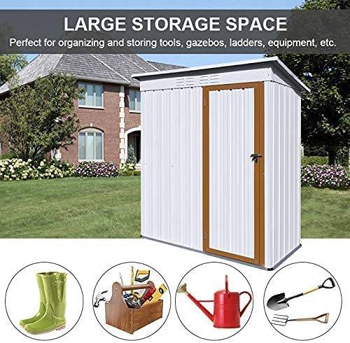 WIILAYOK 5 x 3 ft Outdoor Storage Shed. Galvanized Metal Garden Shed. Tool Storage Shed with Lockable Door. Patio Lawn Backyard Trash Can