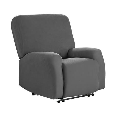 Mainstays Herringbone Stretch-to-Fit Fabric Recliner Slipcover. Stain Protection. 4-Piece. Charcoal