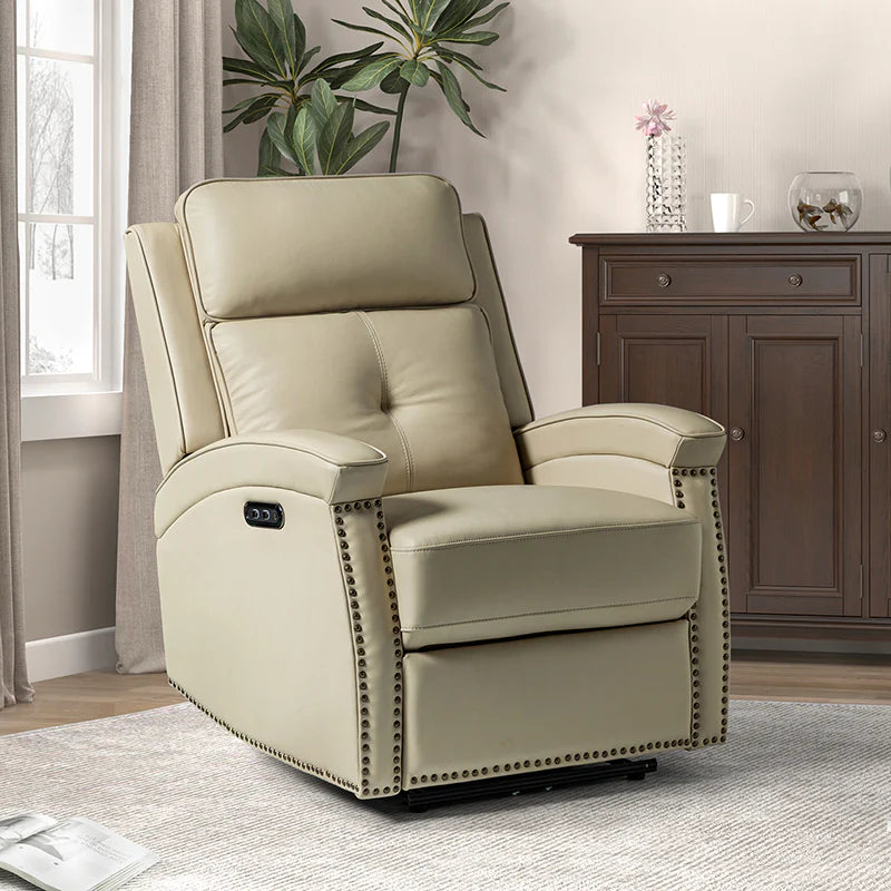 Stefan Genuine Leather Power Recliner with Nailhead Trim