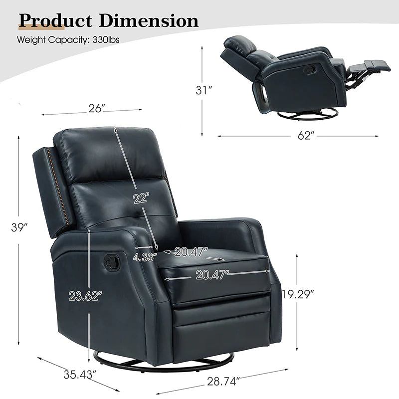 Benito 28.74 Wide Genuine Leather Swivel Rocker Recliner