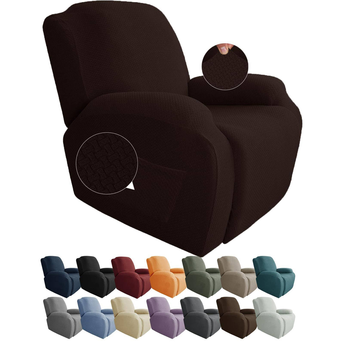 JIVINER Newest Design 4-Piece Recliner Chair Covers Recliner. Dark Coffee
