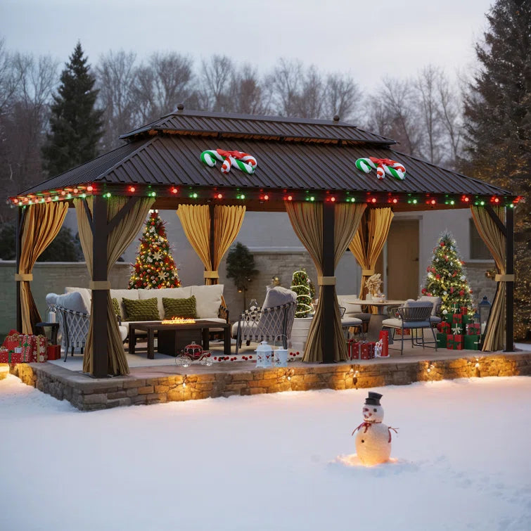 20 Ft. W x 12 Ft. D Hardtop Patio Gazebo. Outdoor Hardtop Gazebo with Double Roof