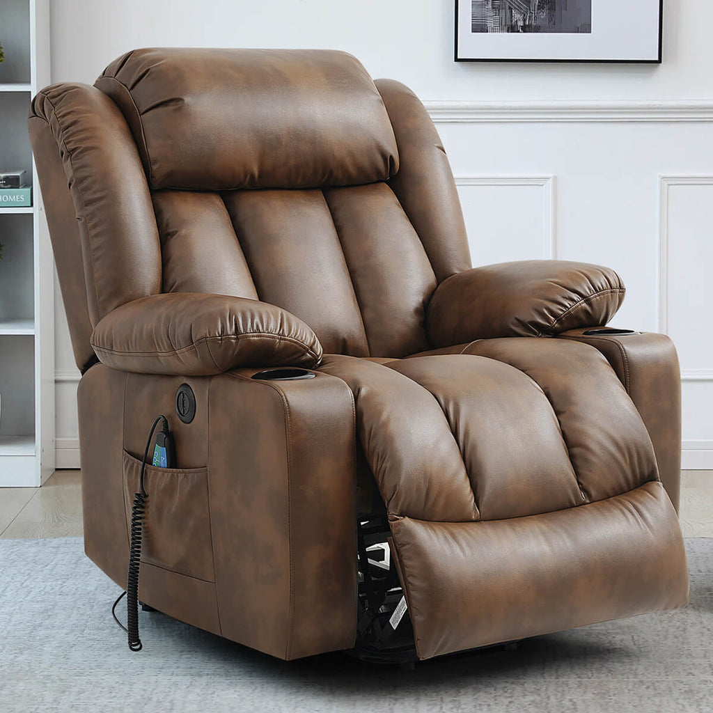 💥Clearance Sale🔥 Mcombo Electric lift Recliner sofa with massage and heating functions. 3 positions. 2 side pockets and cup holders. USB ports!