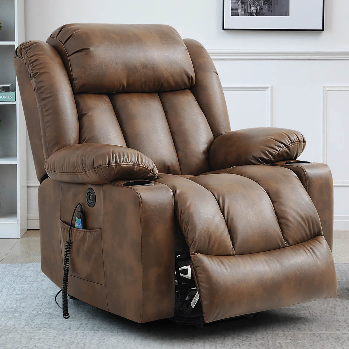 💥Clearance Sale🔥 Mcombo Electric lift Recliner sofa with massage and heating functions. 3 positions. 2 side pockets and cup holders. USB ports!