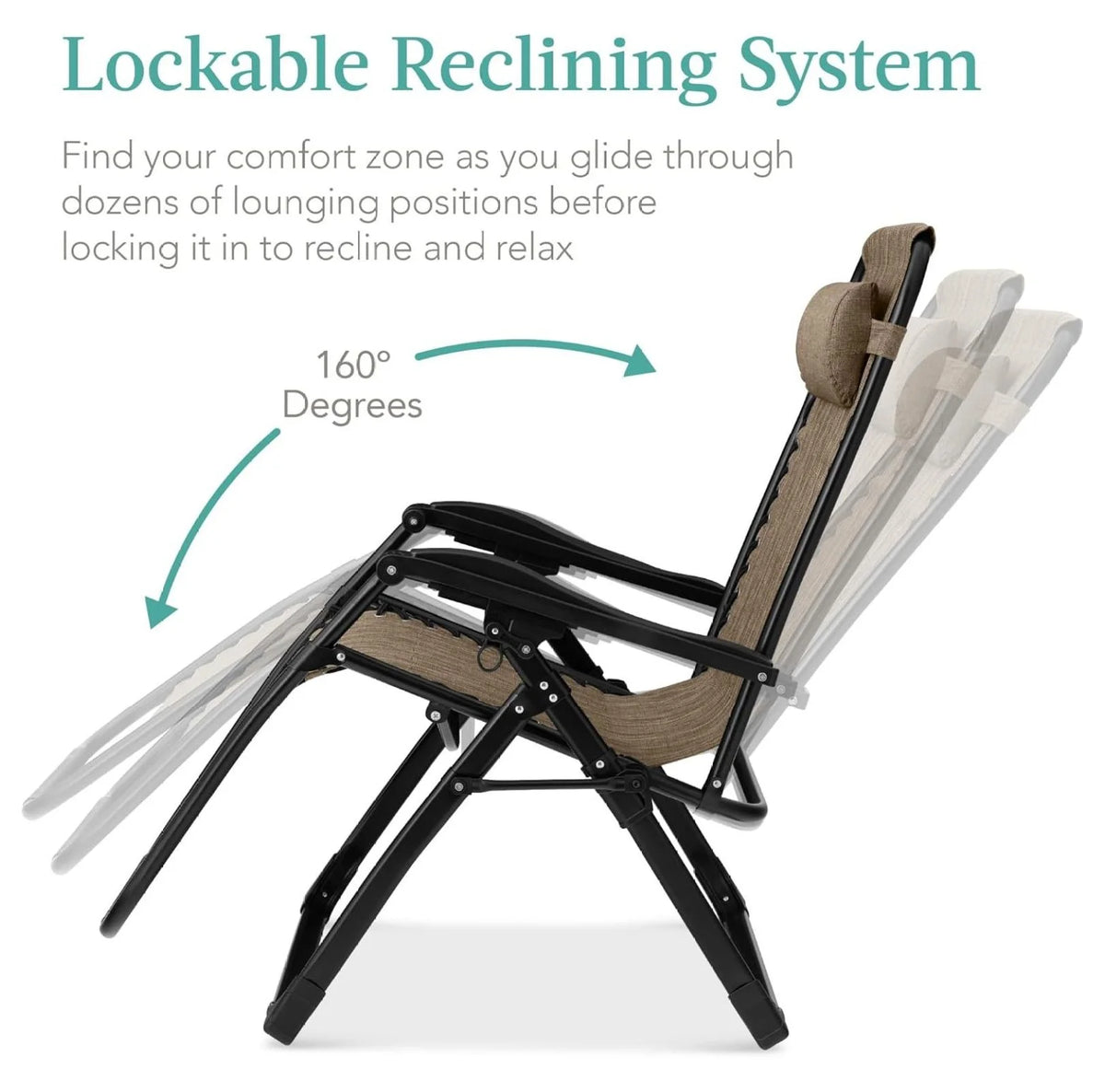 Oversized Chair. Folding Outdoor Patio Recliner. XL Anti Gravity Lounger W/Removable Cushion. Cup Holder. Side Tray. 350 lb Capacity - Taupe