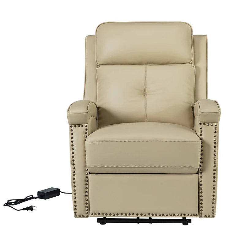 Stefan Genuine Leather Power Recliner with Nailhead Trim