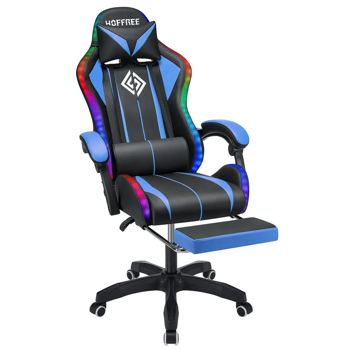 Hoffree Message Gaming Chair with RGB LED Lights. Racing Style Recliner Swivel Video Game Chair with Speakers. Adjustable Ergonomic High Back Computer Chair with Headrest & Lumbar Support
