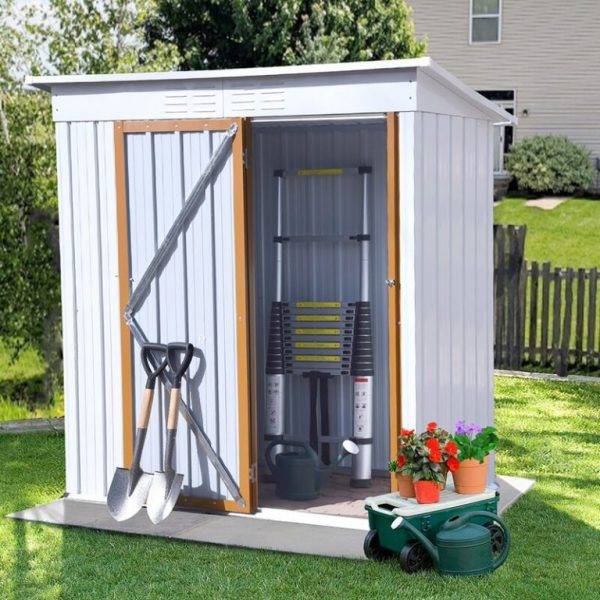 5 X 3 Ft Outdoor Storage Shed. Galvanized Metal Garden Shed With Lockable Doors. Tool Storage Shed For Patio Lawn Backyard Trash Cans