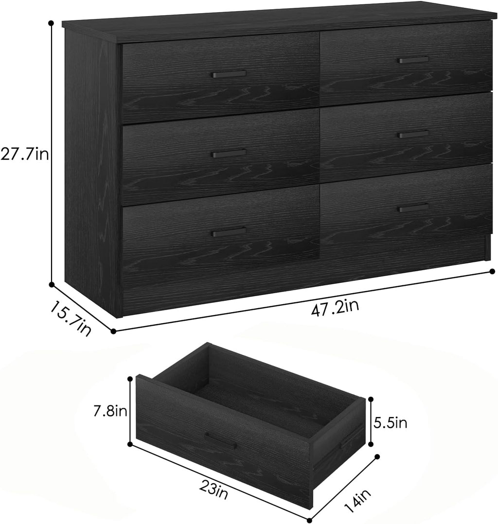 Bigbiglife Wood Dresser for Bedroom. 6 Drawer Double Dresser. Modern Chest of Drawers with Deep Drawers. Large Storage Organizer for Living Room. Closet