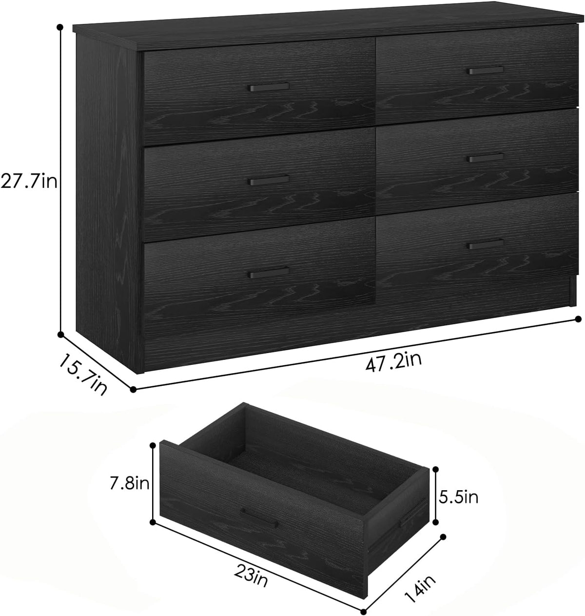Bigbiglife Wood Dresser for Bedroom. 6 Drawer Double Dresser. Modern Chest of Drawers with Deep Drawers. Large Storage Organizer for Living Room. Closet