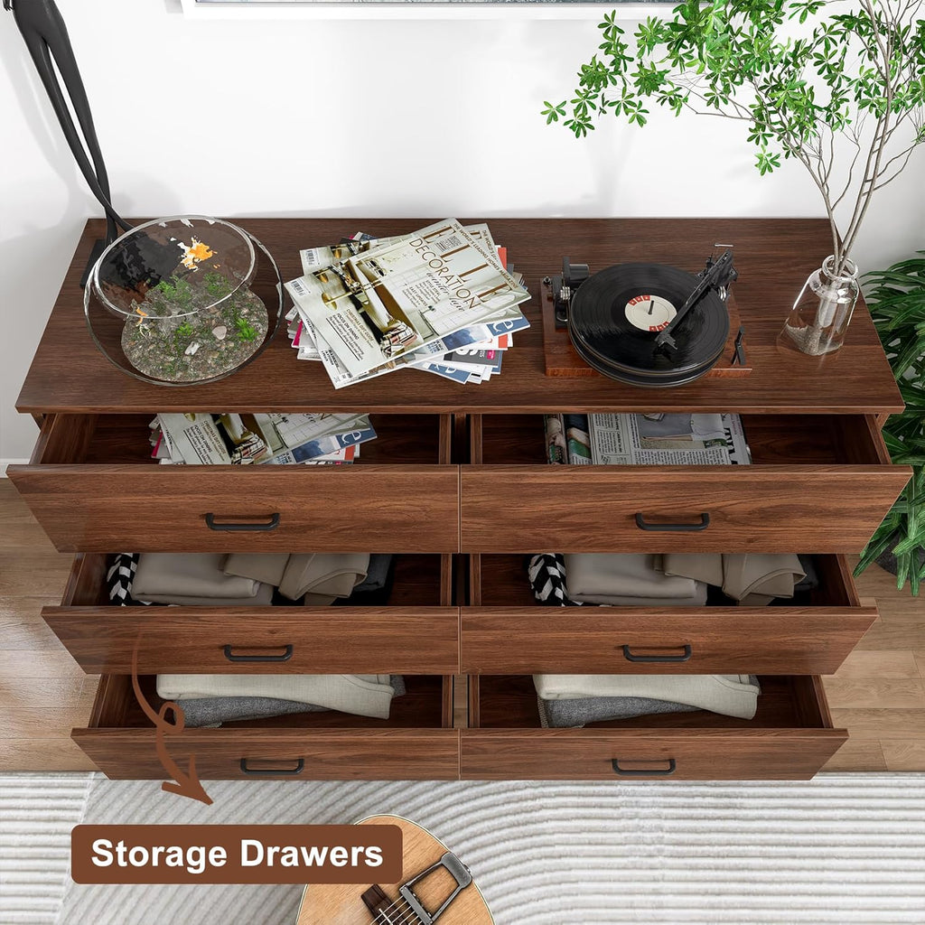Bigbiglife Wood Dresser for Bedroom. 6 Drawer Double Dresser. Modern Chest of Drawers with Deep Drawers. Large Storage Organizer for Living Room. Closet