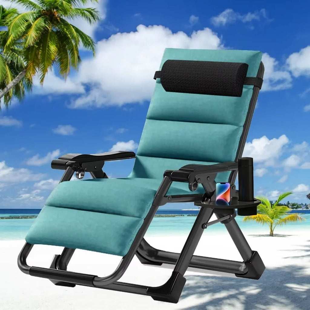 NAIZEA Outdoor Zero Gravity Chair Camping Recliner Lawn Recliner. Reclining Patio Lounger Chair. Folding Portable Chaise with Detachable Soft Cushion. Cup Holder. Headrest