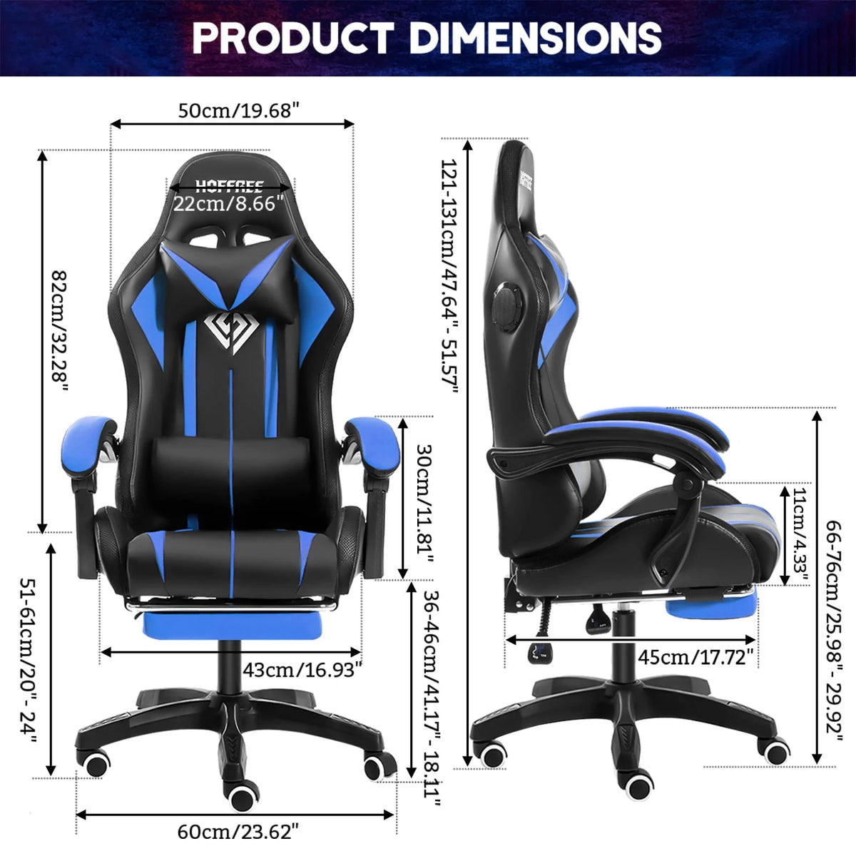 Hoffree Message Gaming Chair with RGB LED Lights. Racing Style Recliner Swivel Video Game Chair with Speakers. Adjustable Ergonomic High Back Computer Chair with Headrest & Lumbar Support