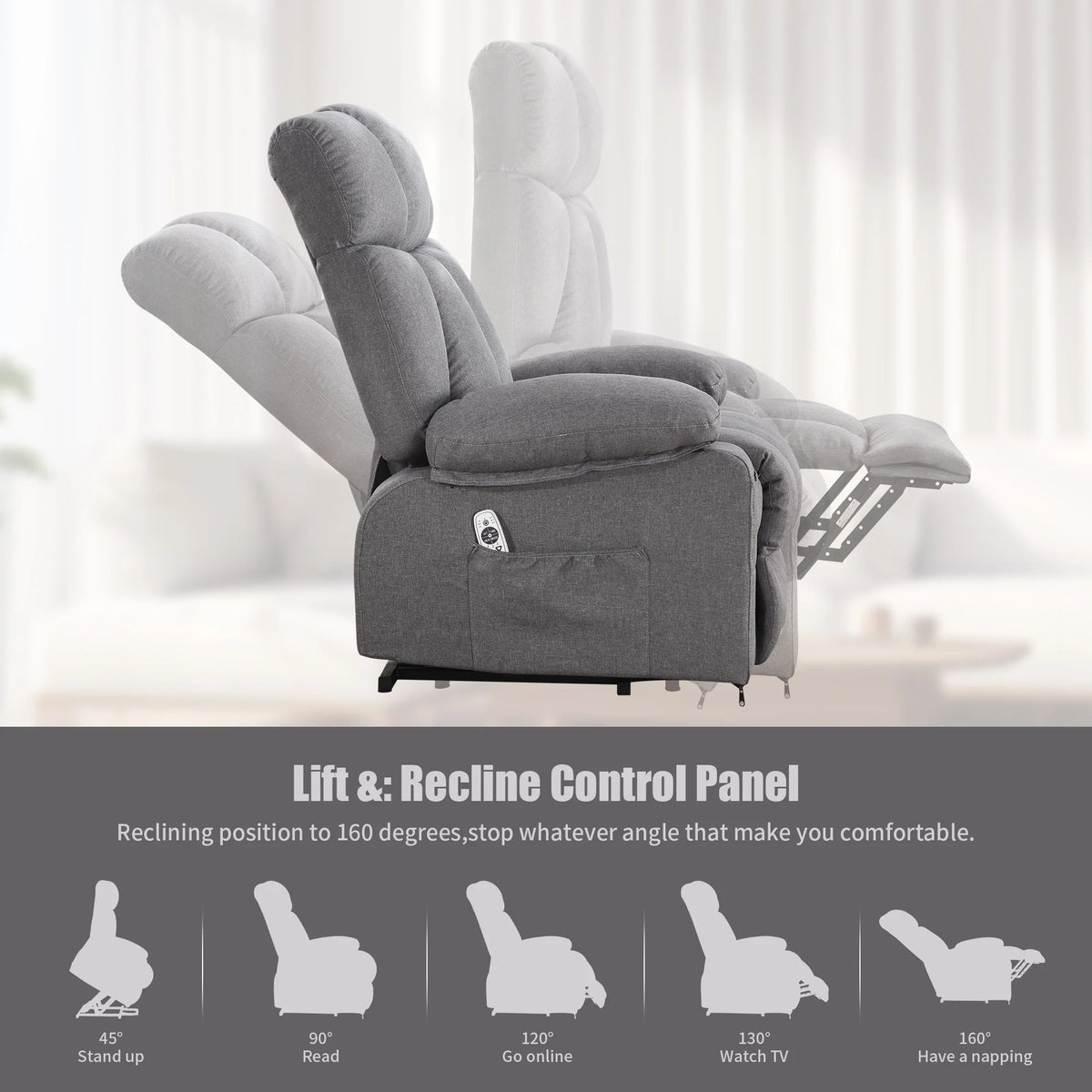 JONPONY Power Lift Recliner Chair Recliners for Elderly with Heat and Massage Recliner Chair for Living Room with Infinite Position and Side Pocket. USB Charge Port. Brown