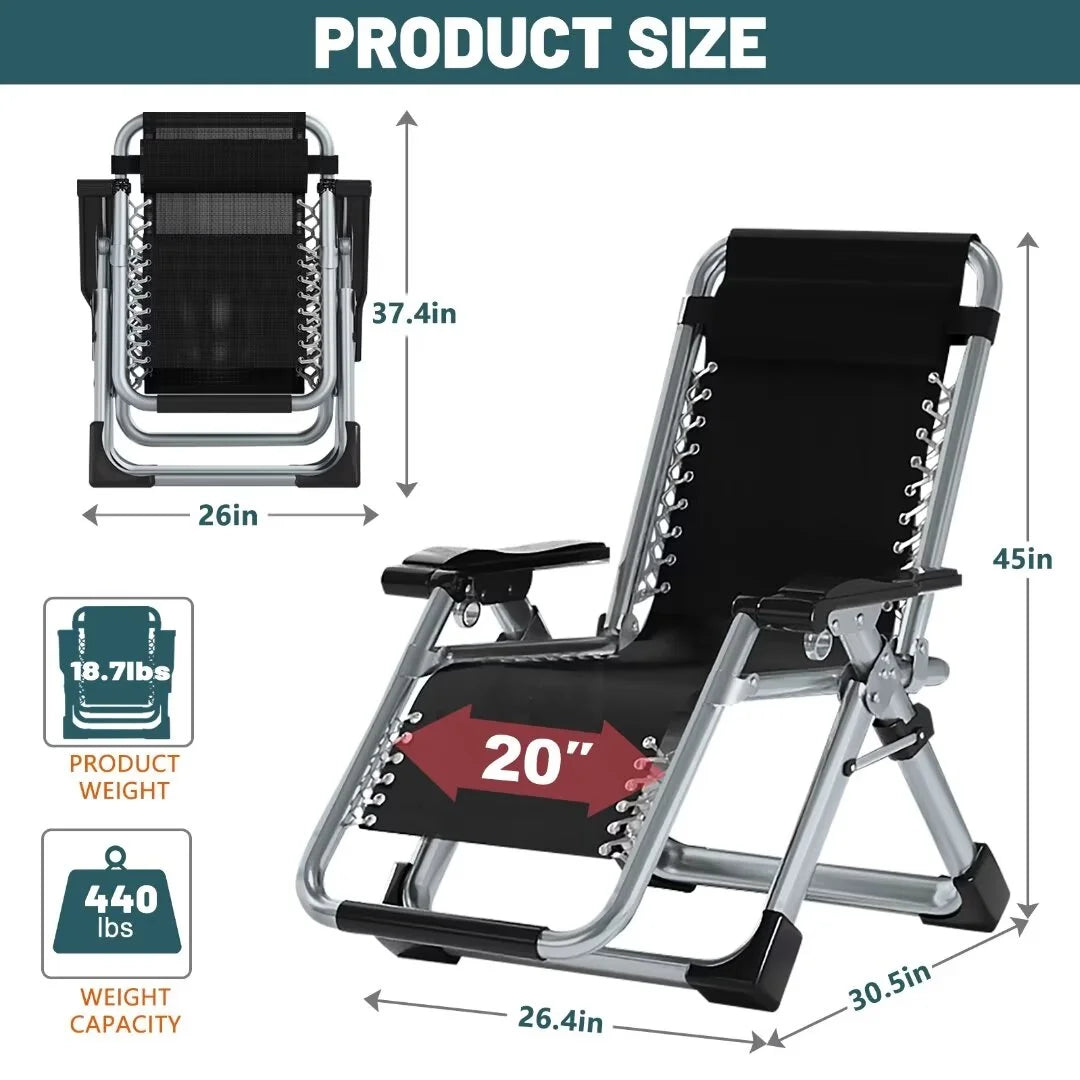 NAIZEA 2 Pack Zero Gravity Chair. Foldable Portable Lawn Recliner with Cushion. Headrest. Cup Holder. Black