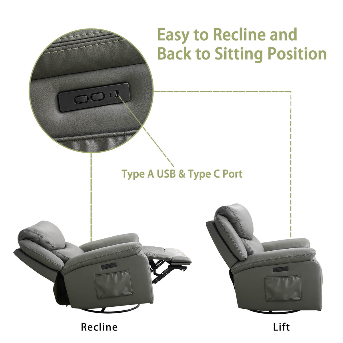 Power Swivel Glider Rocking Recliner Nursery Chair
