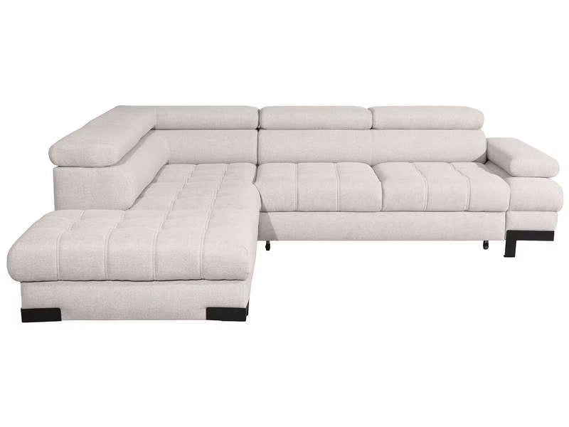 Canapé d'angle gauche/droite convertible SELVA 4 pl Tissu taupe Coffre de rangement