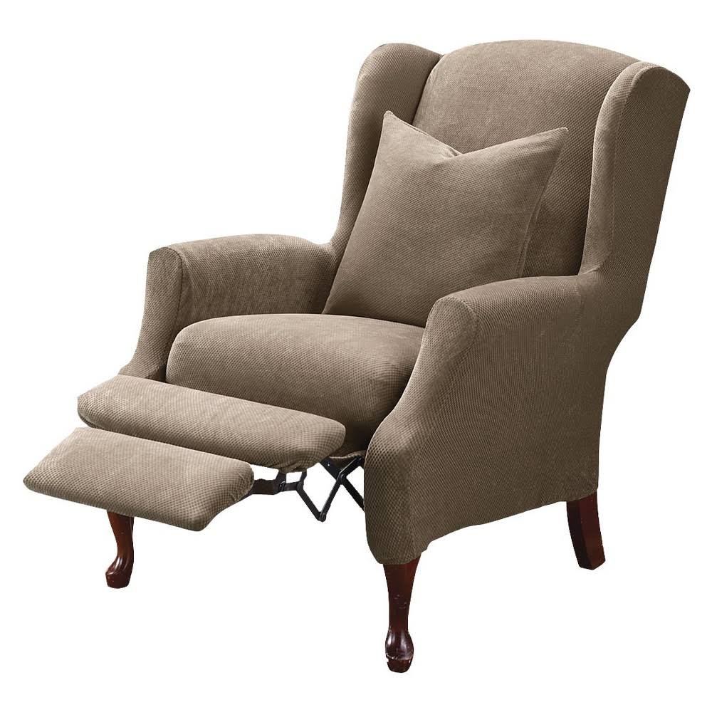 Sure Fit Stretch Pique 2-Piece Wing Chair Recliner Slipcover. Taupe
