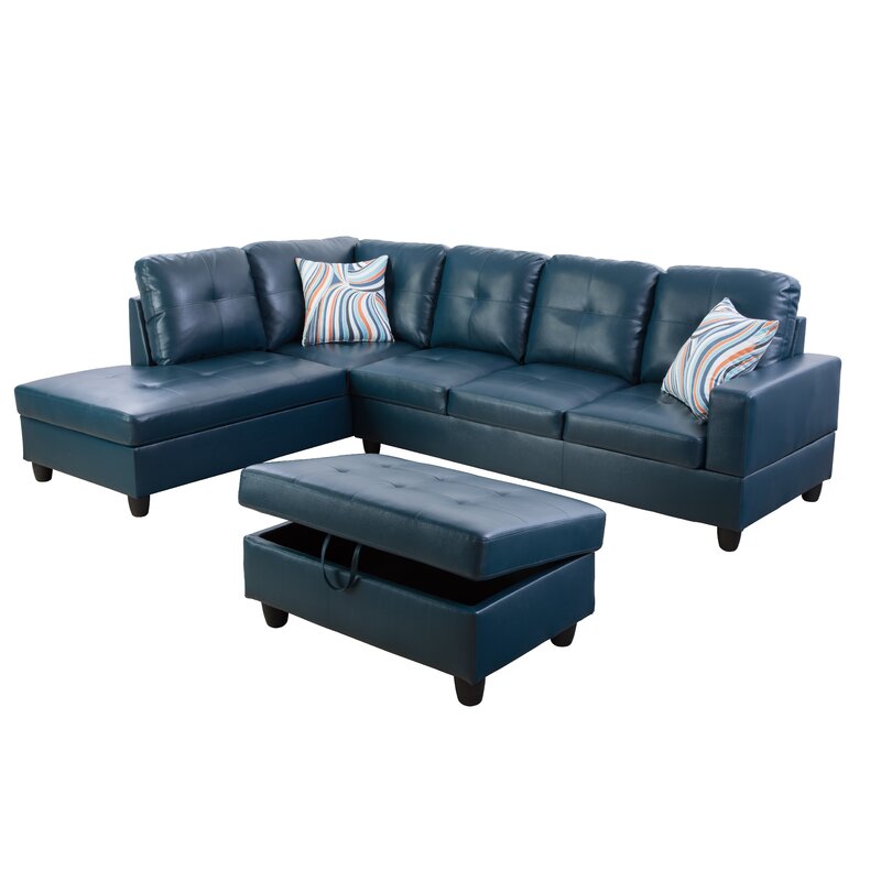 Wilhelmine 103.5′′ Wide Faux Leather Sofa & Chaise With Ottoman