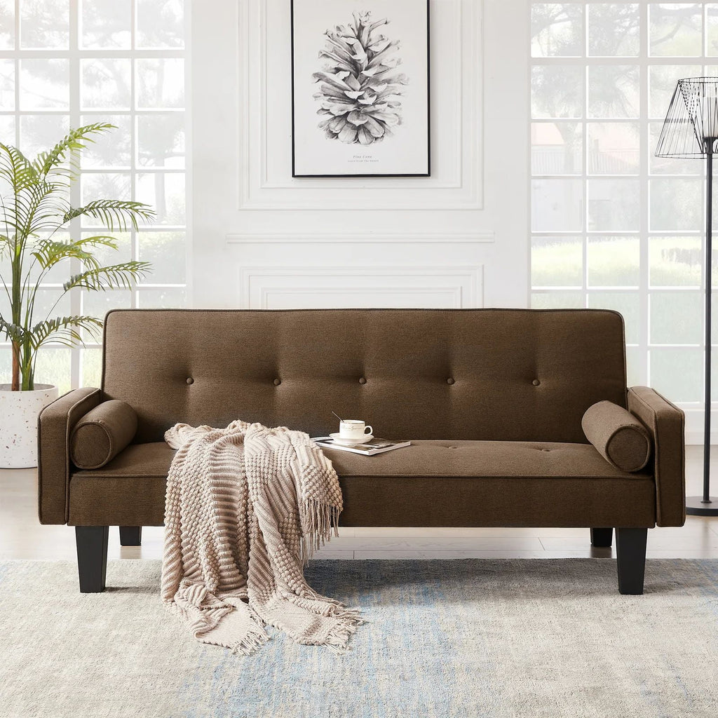 72 Convertible Loveseat Sofa Bed Sleeper Daybed. Modern Upholstered Folding Recliner. Small Futon Sofa for Living Room Apartment Office. Gray 02
