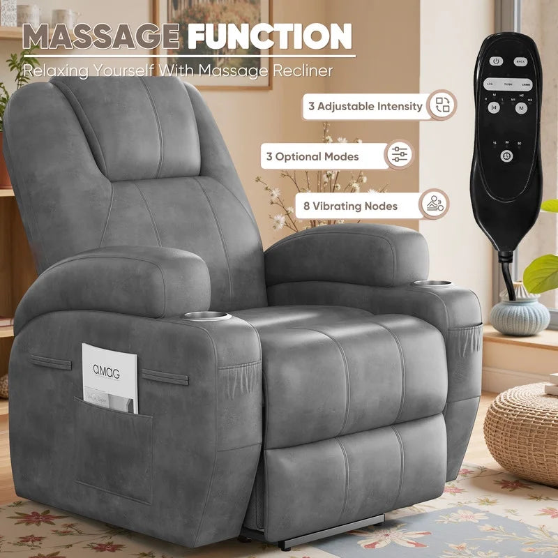 Lacoo Power Lift Electric Massage Recliner Chair Oversized Single Sofa with Cup Holder for Elderly. Black