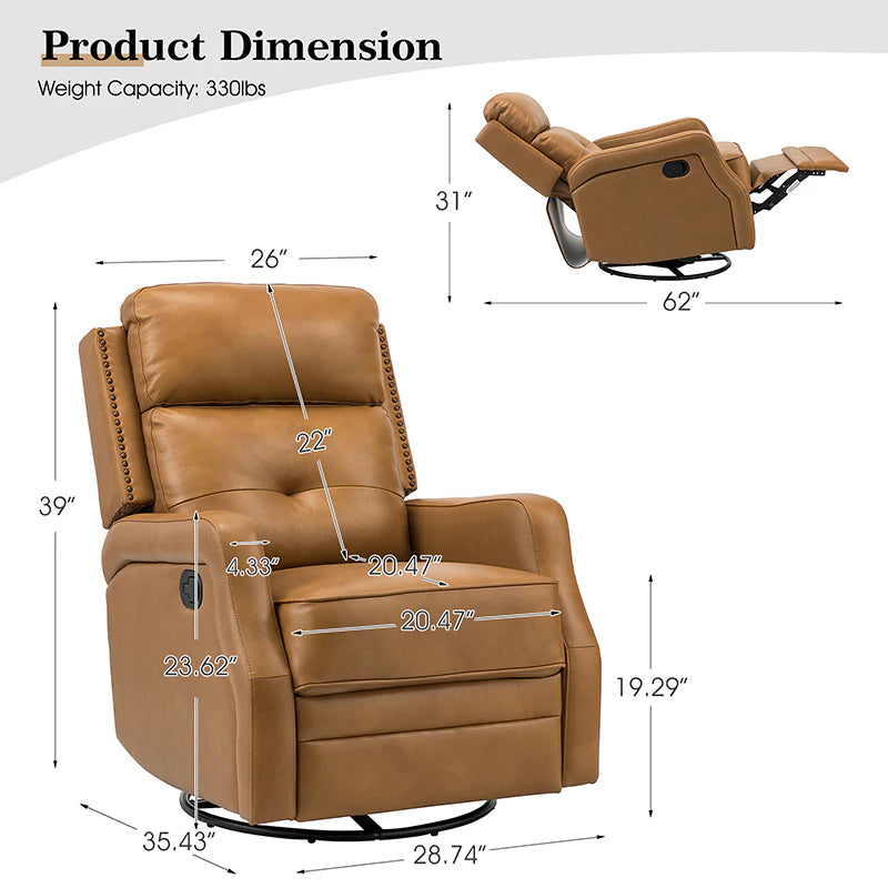 Benito 28.74 Wide Genuine Leather Swivel Rocker Recliner