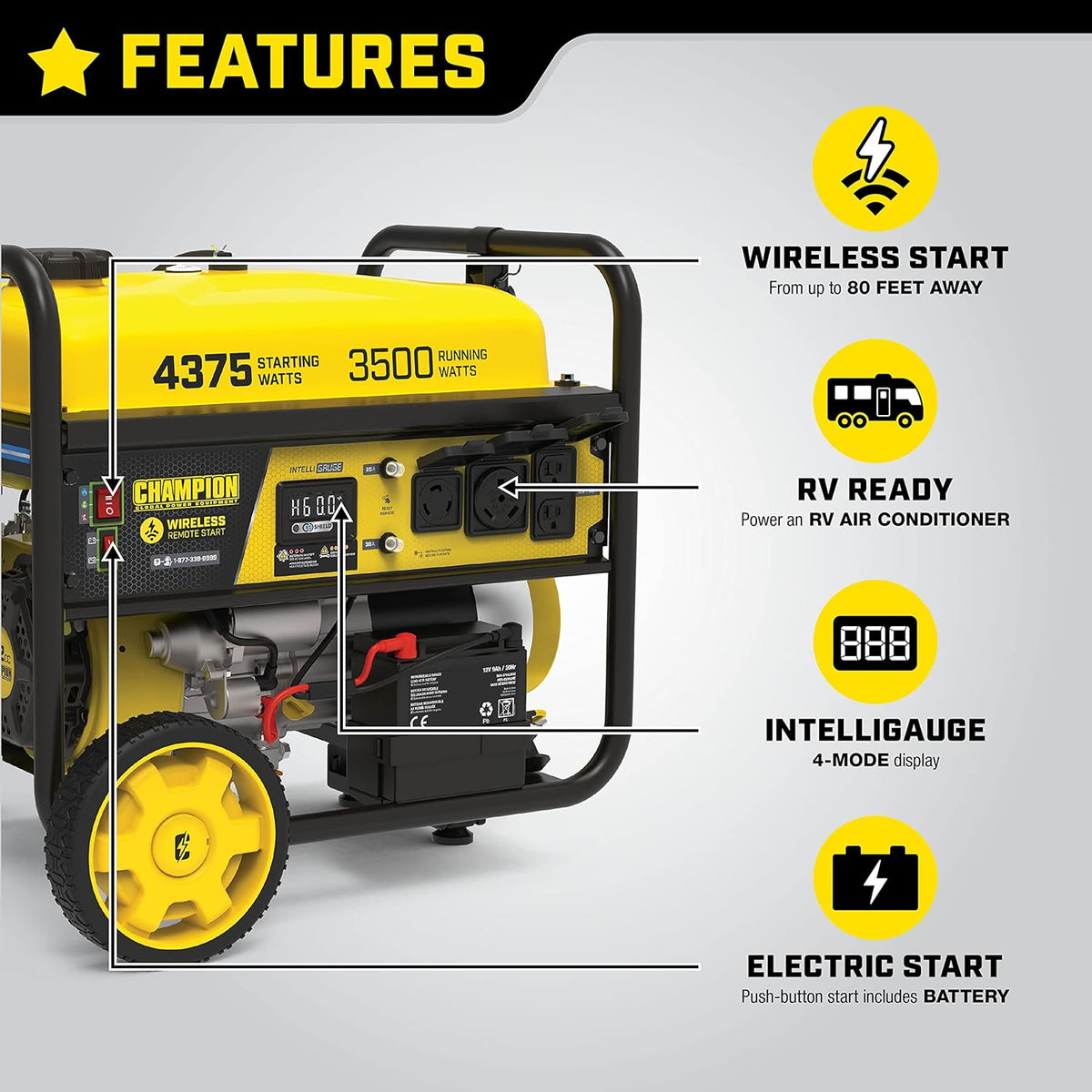 Champion Power Equipment 201181 3500-Watt Portable Generator with Remote Start and CO Shield