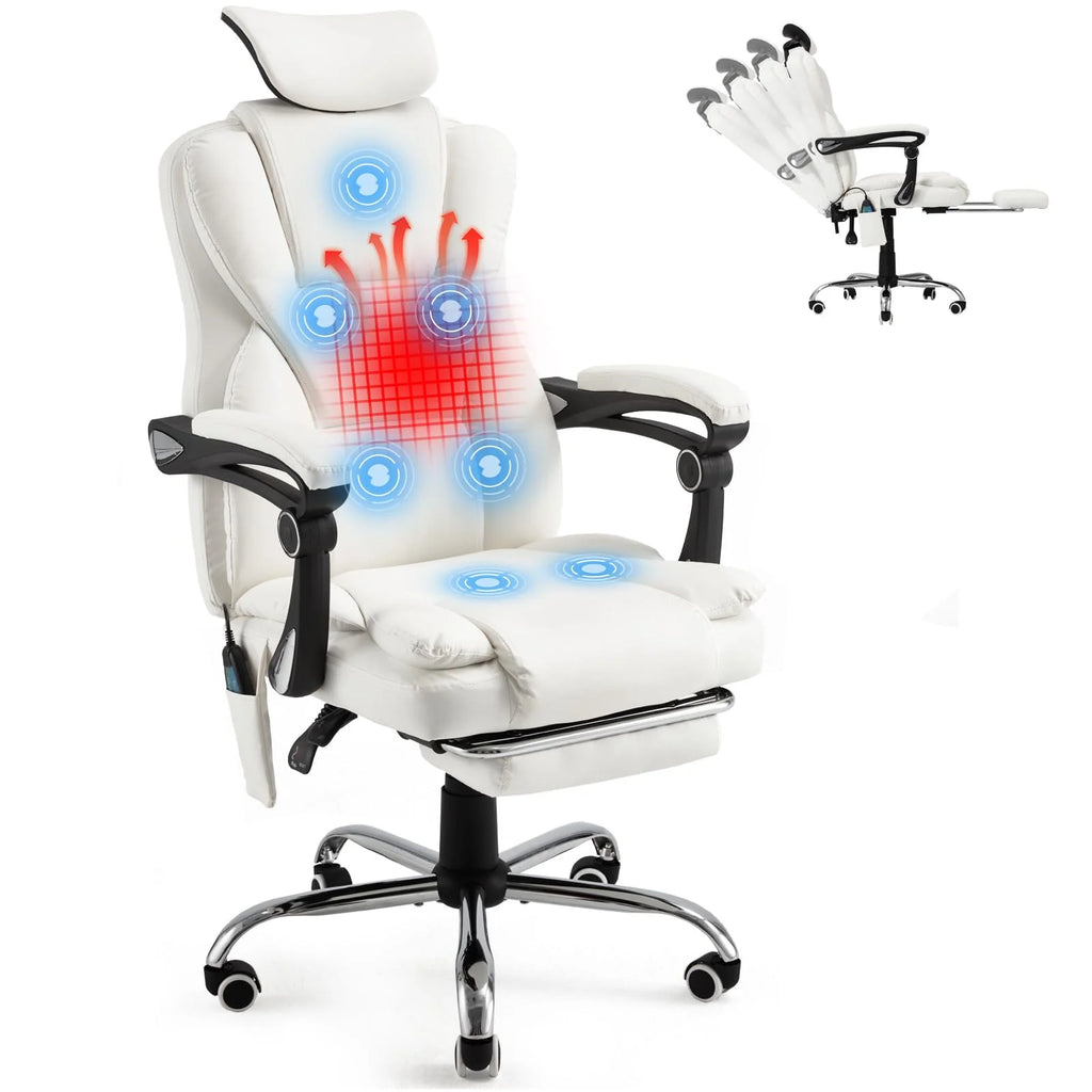 AECOJOY Office Chair with 7 Points Vibration Massage&Heat. Adjustable Ergonomic Recliner. Cream White