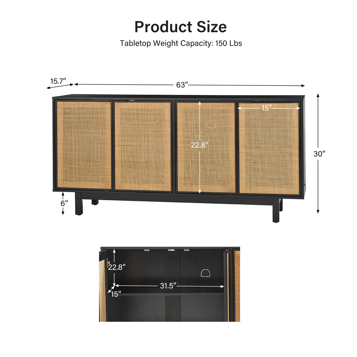 Otmar 63¡° Wide Natural Rattan Mesh Multi-Purpose Sideboard