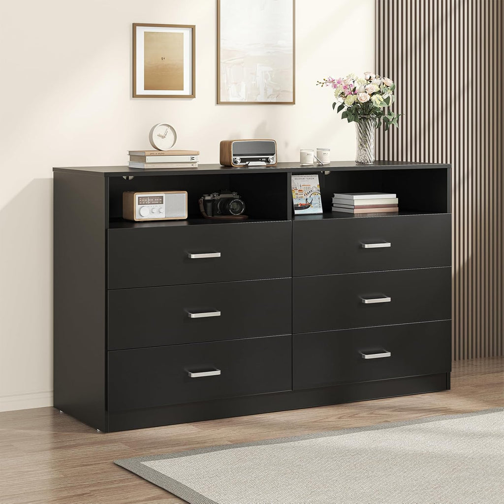 Bigbiglife Wood Dresser for Bedroom. 6 Drawer Double Dresser. Modern Chest of Drawers with Deep Drawers. Large Storage Organizer for Living Room. Closet