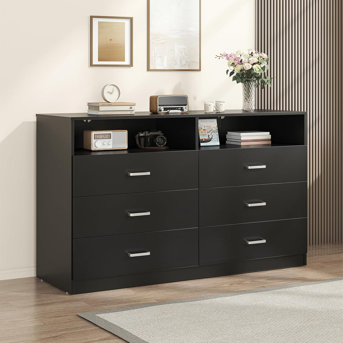 Bigbiglife Wood Dresser for Bedroom. 6 Drawer Double Dresser. Modern Chest of Drawers with Deep Drawers. Large Storage Organizer for Living Room. Closet