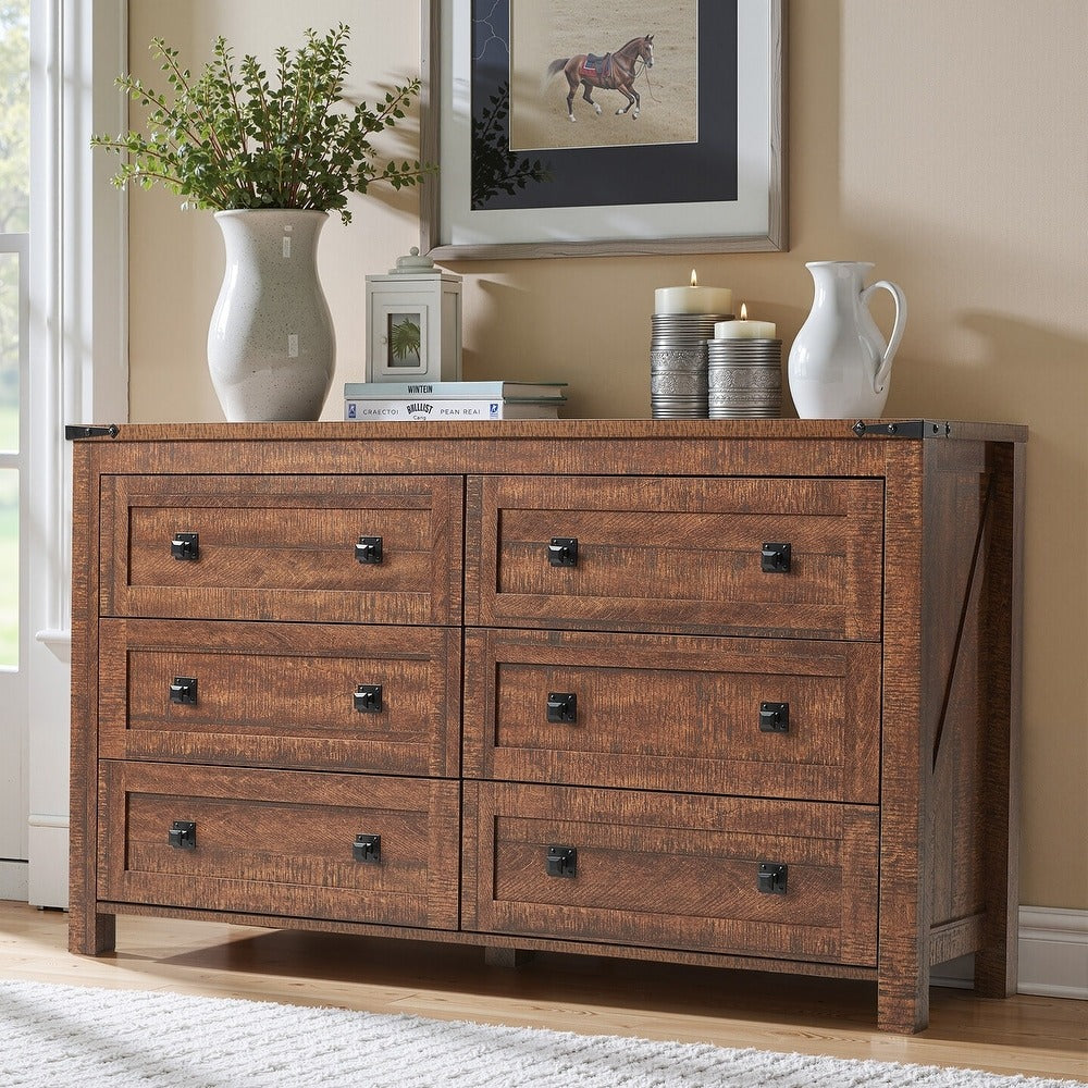 Farmhouse 6 Drawer Dresser. Wood TV Stand. Chest of Drawers