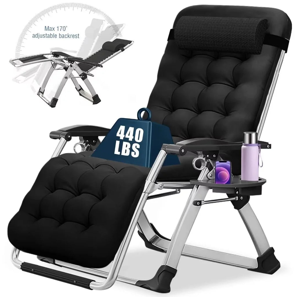 NAIZEA 2 Pack Zero Gravity Chair. Foldable Portable Lawn Recliner with Cushion. Headrest. Cup Holder. Black