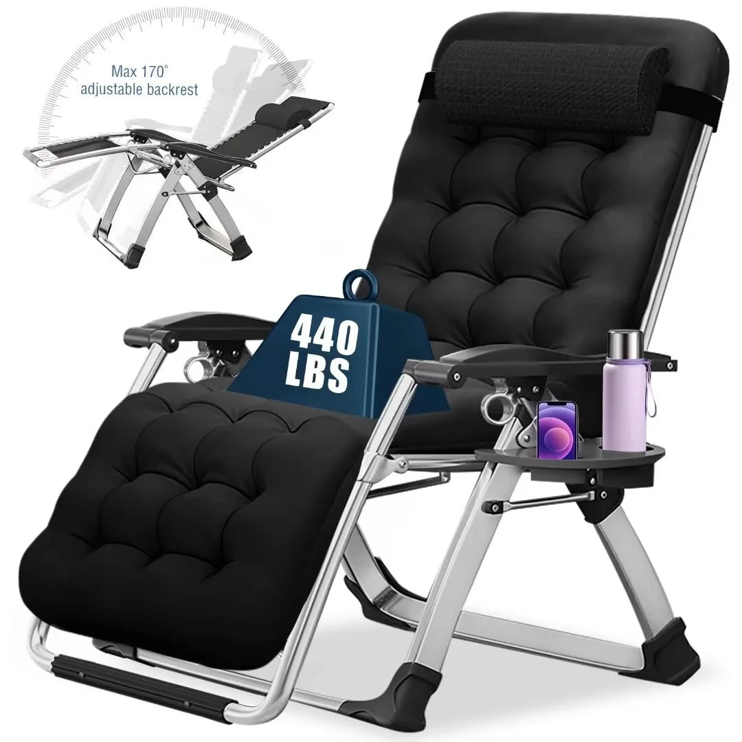 NAIZEA 2 Pack Zero Gravity Chair. Foldable Portable Lawn Recliner with Cushion. Headrest. Cup Holder. Black