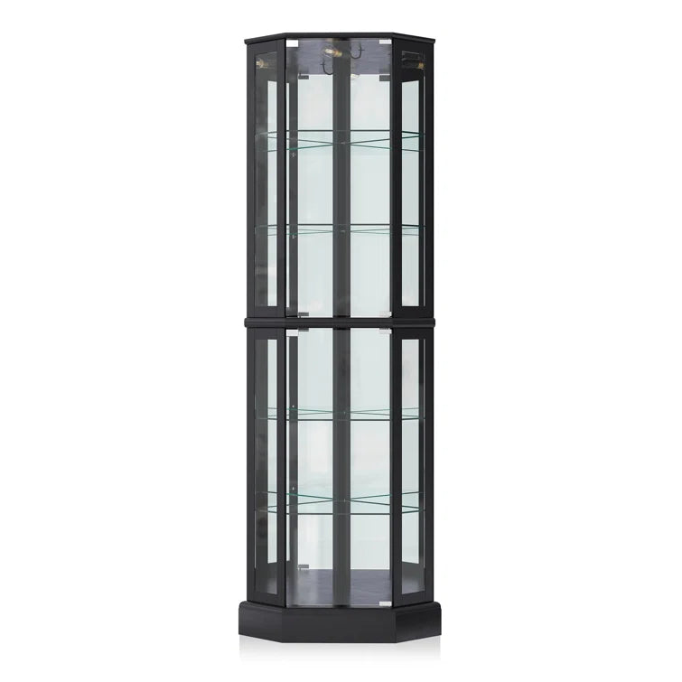 Schmidt Wood/Glass Lighted Corner Curio Cabinet 72 H