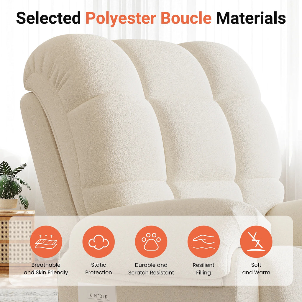 Power Recliner Chair. Electric Recline Sofa Chair for Adults with USB Port. Comfy Teddy Fleece Adjustable Cloud Sofa. Tool - Free Setup. Beige White