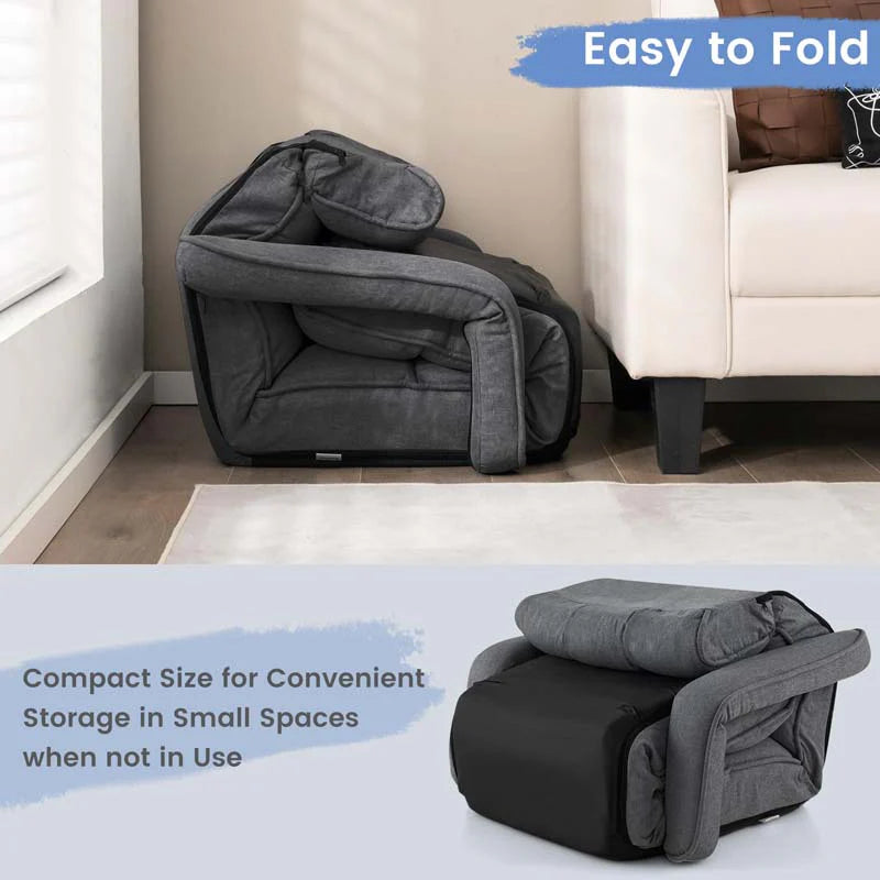 6-Position Adjustable Floor Sofa Bed. Folding Lazy Sofa Chaise Lounger Recliner with Armrests & Footrests for Living Room. Bedroom & Gaming