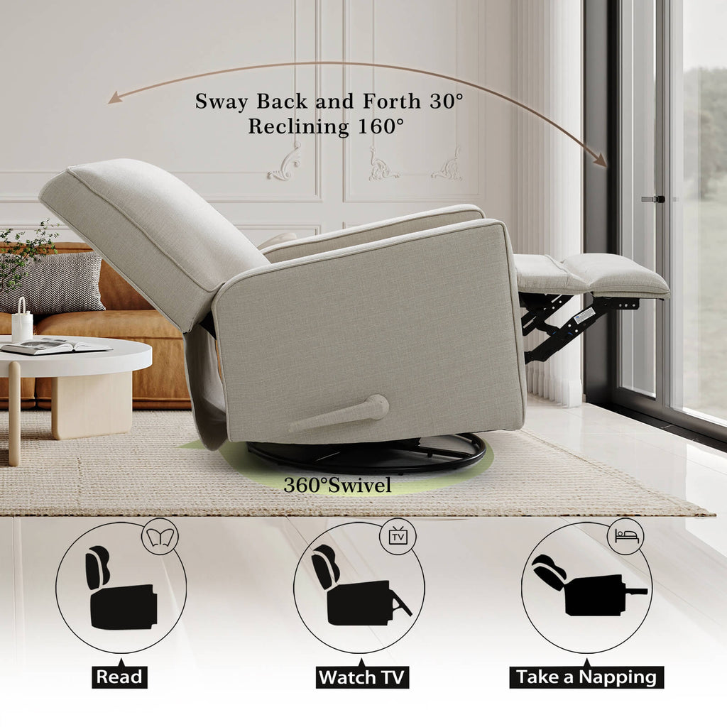 Manual Recliner Nursery Glider & Swivel Rocking Recliner Chair. Fabric