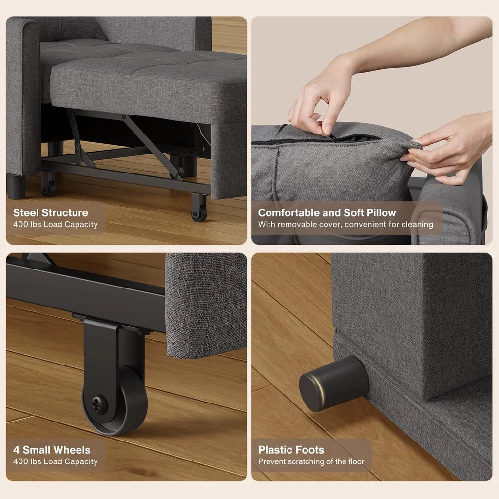 Convertible Sleeper Chair. Aiho 3 - in - 1 Convertible Sofa Bed Recliner Chair with Pull Out Couch - Dark Gray