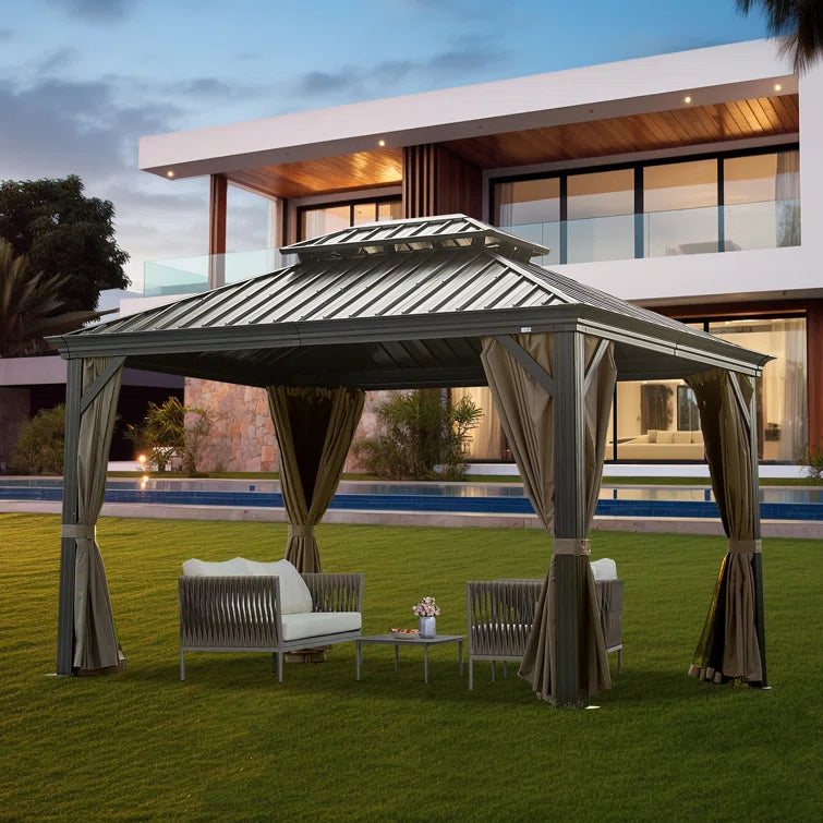 Calaro 12 Ft. W x 10 Ft. D Galvanized Steel Patio Gazebo
