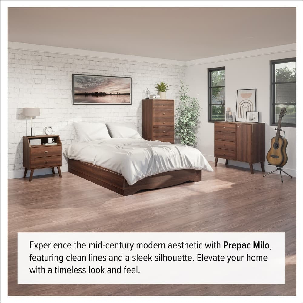 Prepac Milo Mid-Century Modern 4 Drawer Chest of Drawers. Contemporary Bedroom Furniture. Small Dresser for Bedroom