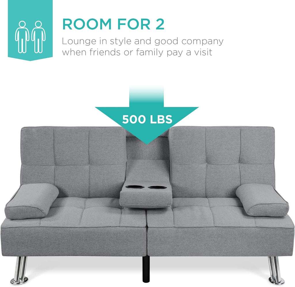 Best Choice Products Linen Upholstered Modern Convertible Folding Futon Sofa