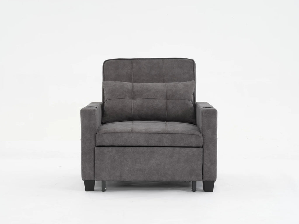 Convertible Futon Sofa Bed. 3 - in - 1 Multi - Functional Sleeper Chair Bed with USB Ports. Adjustable Backrest Recliner. for Living Room Bedroom Small Space. Tech Cloth. Dark Grey