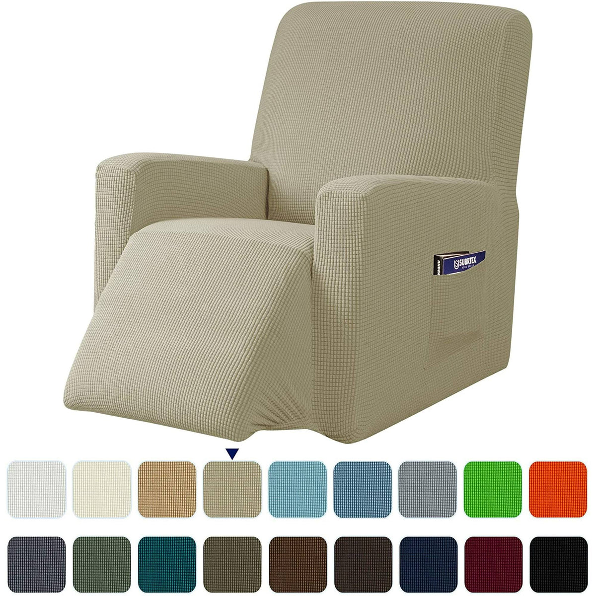 Subrtex Recliner Chair Cover Reversible Recline Sofa Slipcover with Side Pockets (Small. Khaki). Bronze