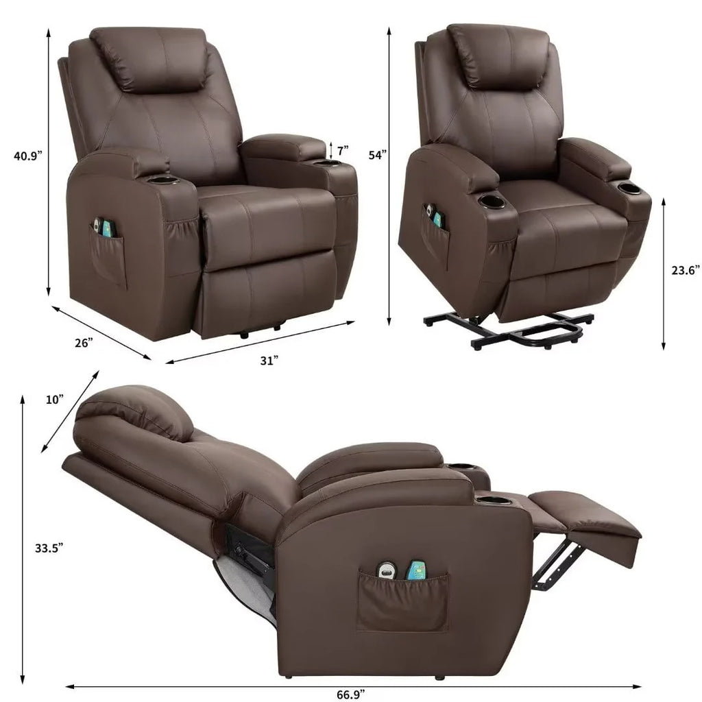 Vineego Power Lift Recliner Chair PU Leather for Elderly with Massage and Heating. Brown