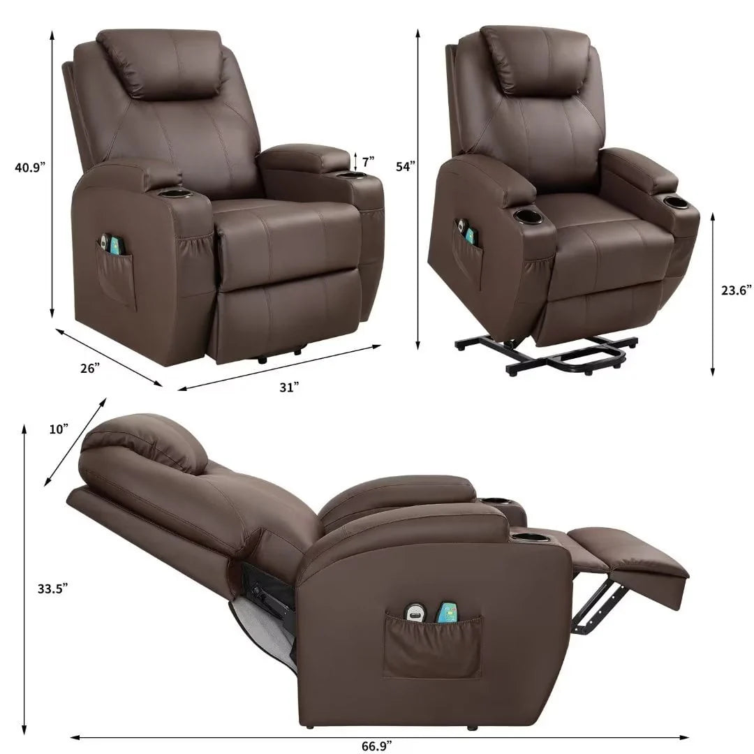 Vineego Power Lift Recliner Chair PU Leather for Elderly with Massage and Heating. Brown