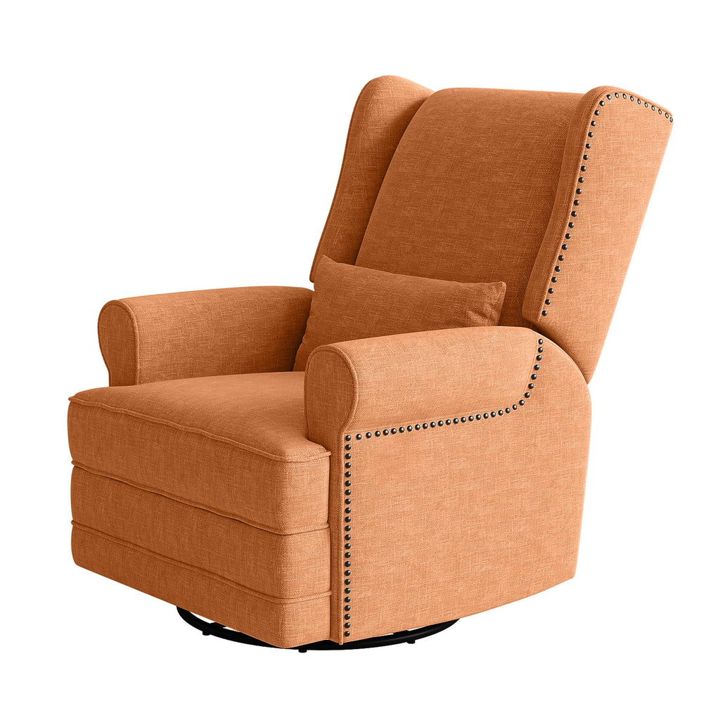 Royalcraft Swivel Nursery Glider Recliner. Comfy Upholstered Glider Chair with Lumbar Pillow and Footrest. Beige
