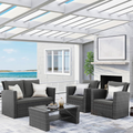 Wisteria Lane 4 Piece Outdoor Patio Furniture Sets. Wicker Conversation Set for Porch Deck. Grey Rattan Sofa Chair with Cushion